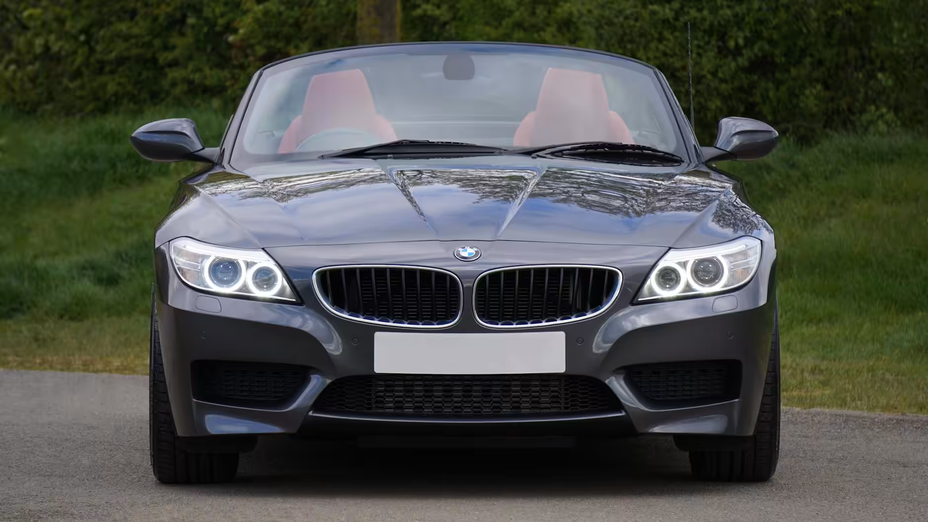 black bmw convertible in front of green bushes - BMW Car detailing Services in San Diego - Dennis Auto Details