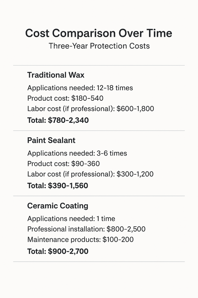 Ceramic Coating Cost Comparison Over Time

Three-Year Protection Costs