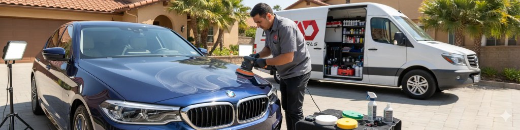 Dennis Auto Details technician performing paint correction on a luxury sedan