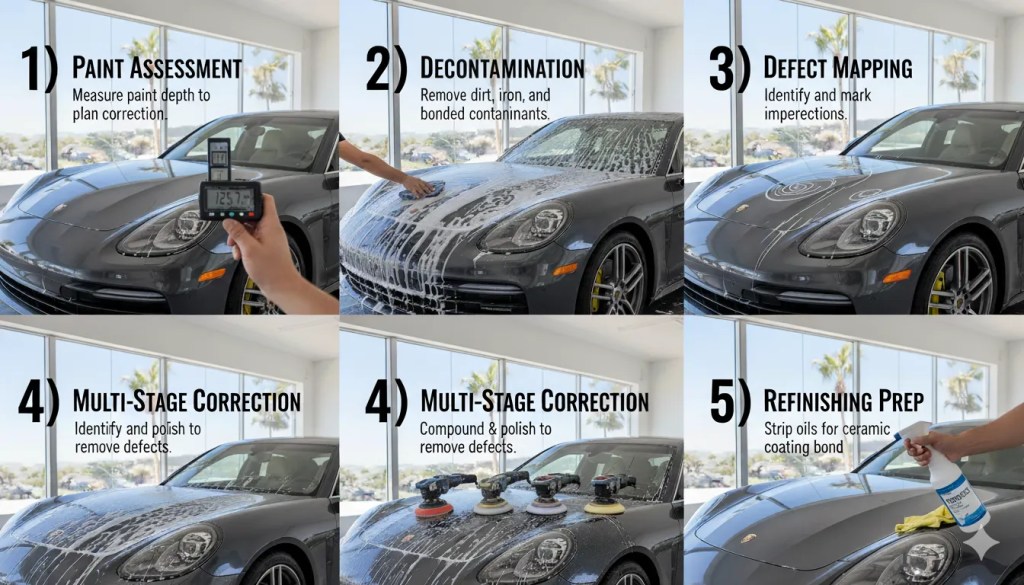 an educational infographic showing the 5-step paint correction process