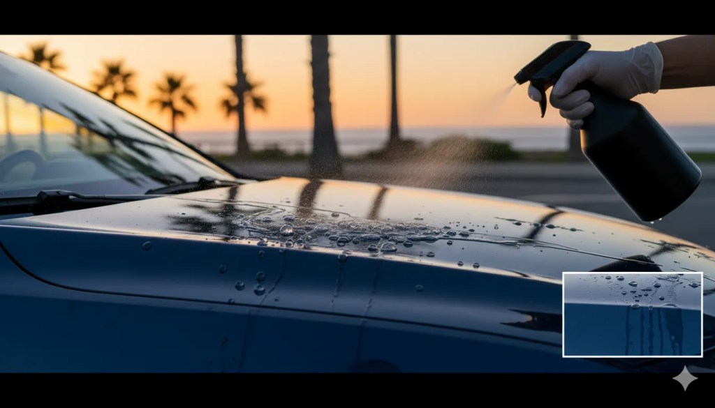 close-up shot of a freshly ceramic coated vehicle surface