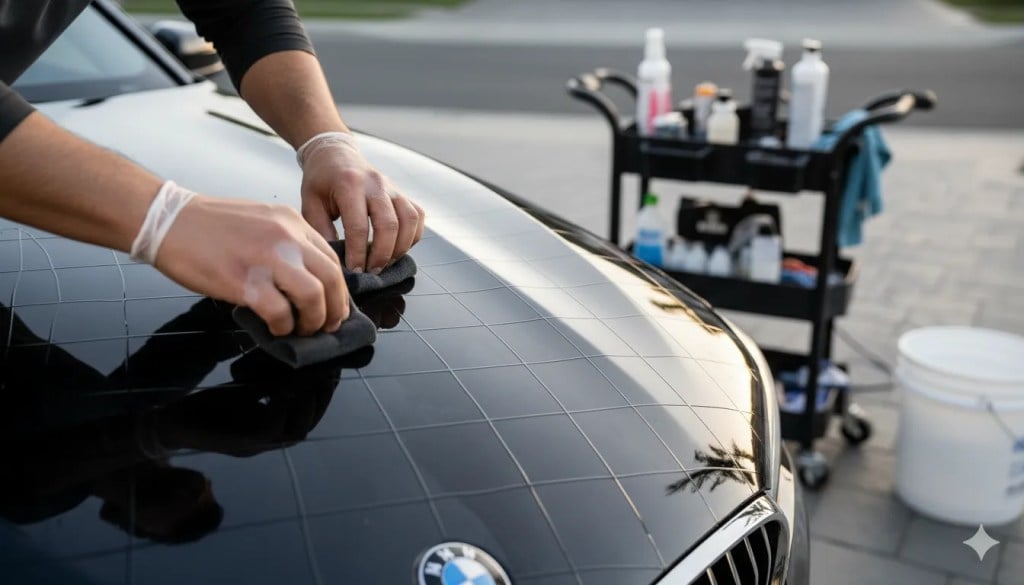 Professional ceramic coating application process for luxury vehicles