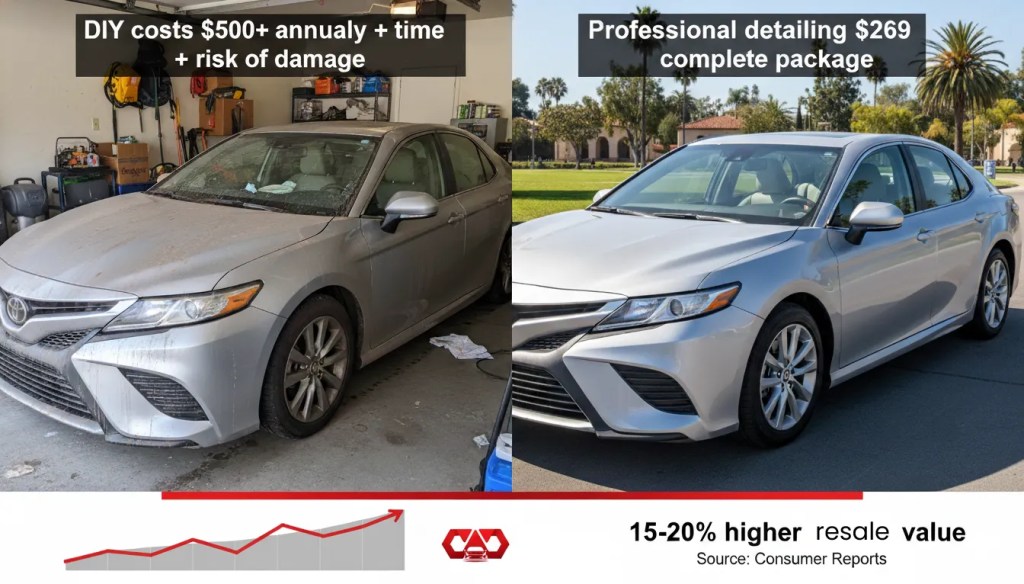 comparison image showing the same vehicle (Toyota Camry or Honda Accord) in two states