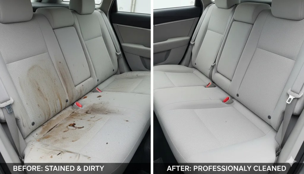 Before and after car seat shampooing professional interior detailing San Diego