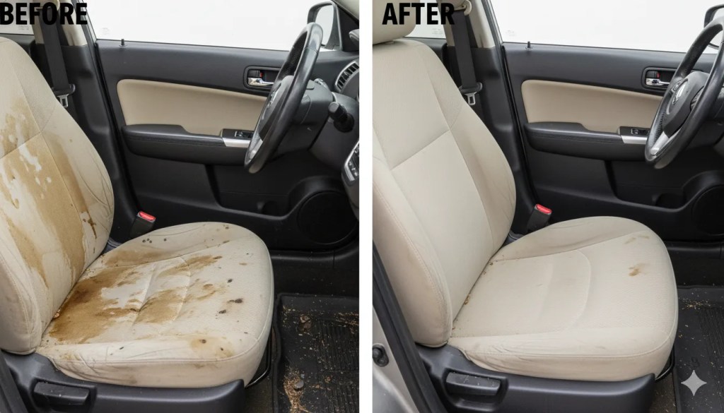 Before and after interior car detailing transformation in El Cajon San Diego
