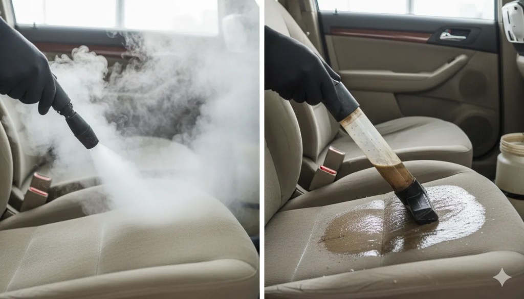 Professional steam cleaning leather car seats San Diego mobile detailing