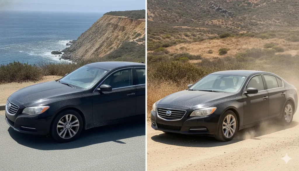 Comparison of coastal salt exposure and inland dust exposure on North County San Diego vehicles