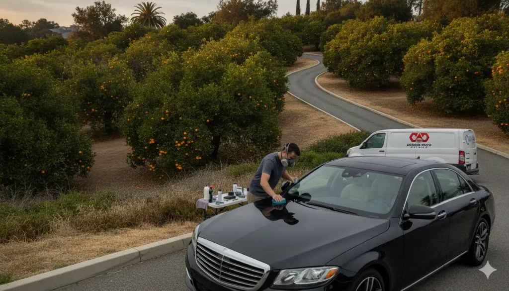 Mobile ceramic coating service at a rural North County San Diego property